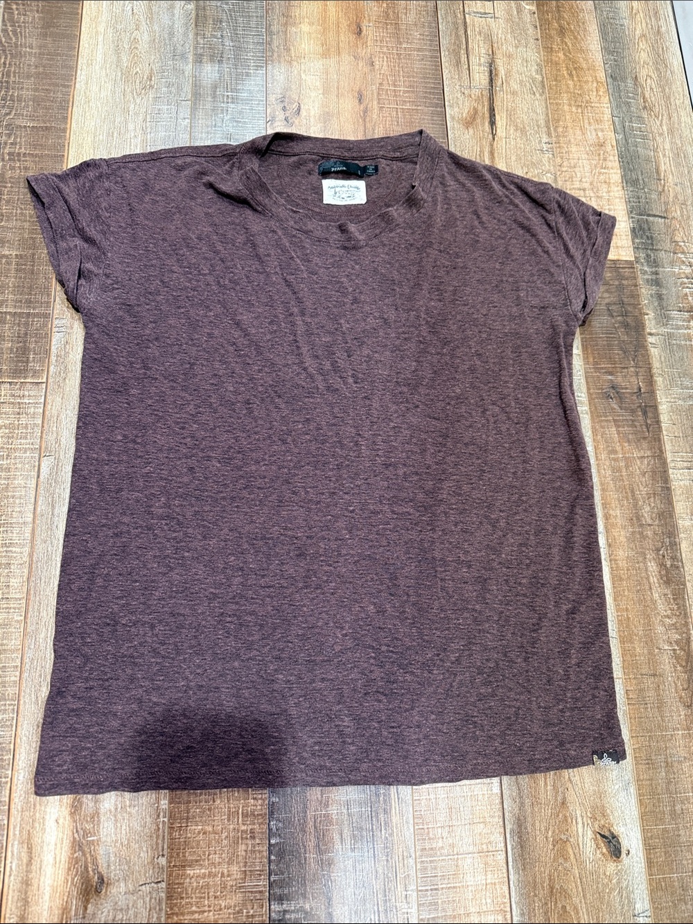 Prana Women's Short Sleeve Tee in Heather Plum Brown